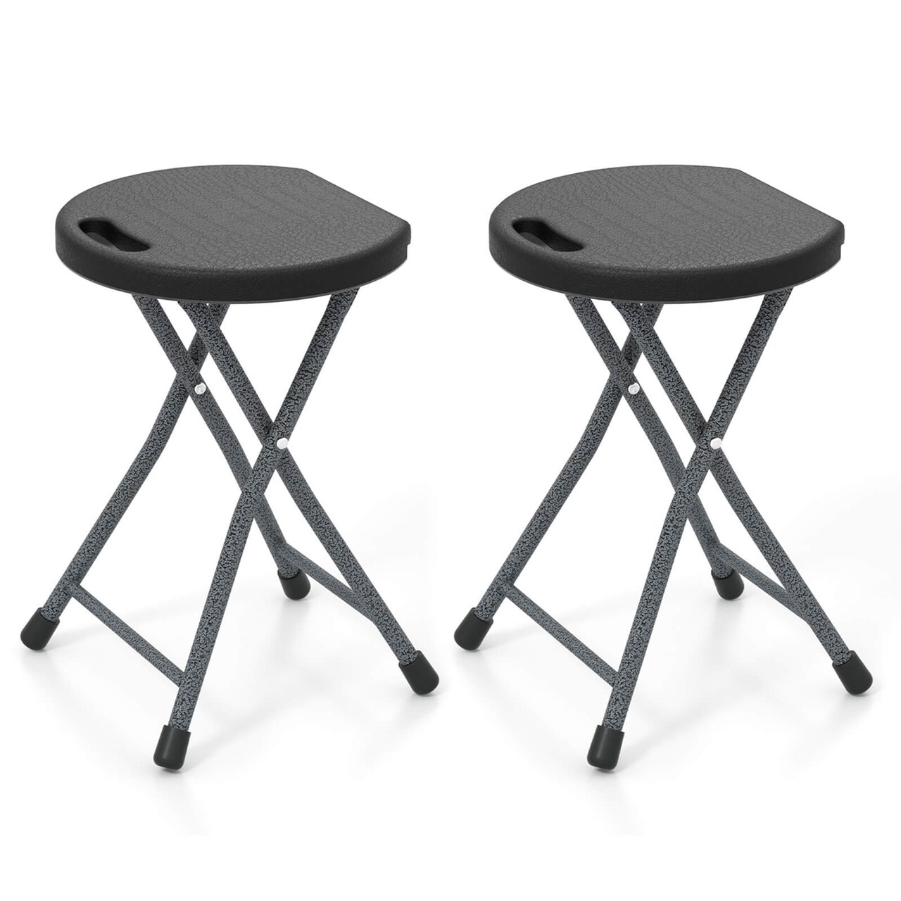Costway 1/2 PCS 18"H Folding Stool Portable & Foldable Camping Chair with Built-in Handle Black